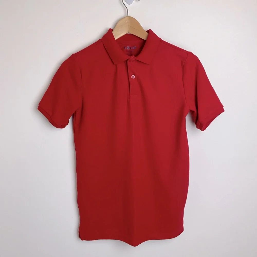 Kids IZOD Short Sleeve Button Up Red Polo Shirt Size L